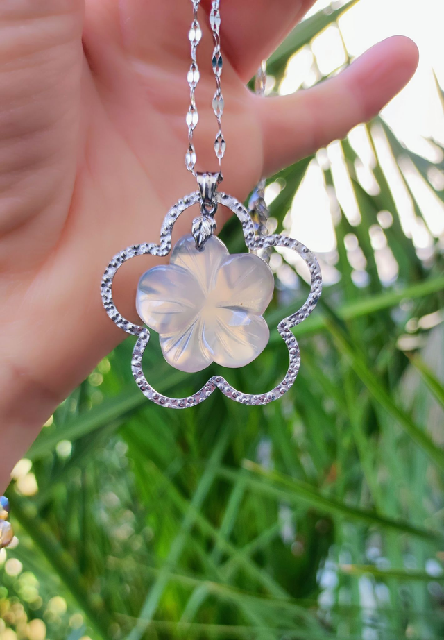 Collier "Flower" Agate grise