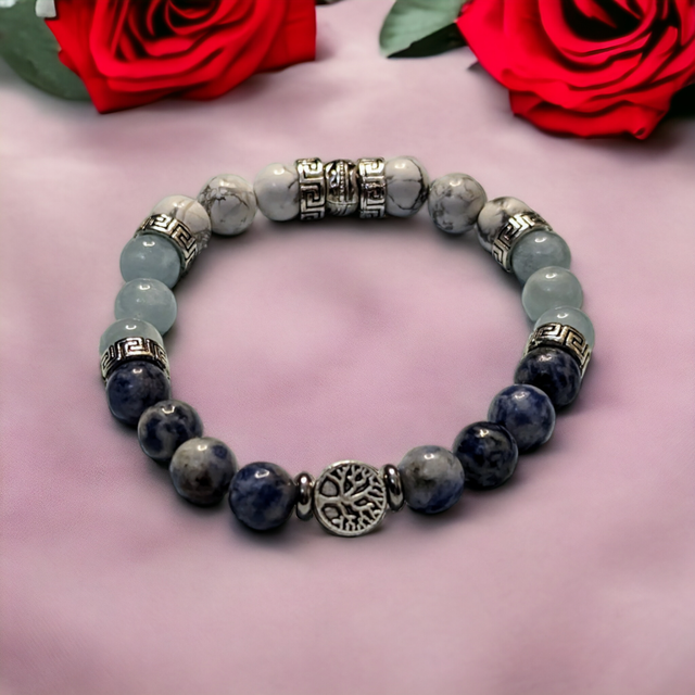 Thyroïde/ Bracelet en Sodalite, Aigue Marine et Howlite