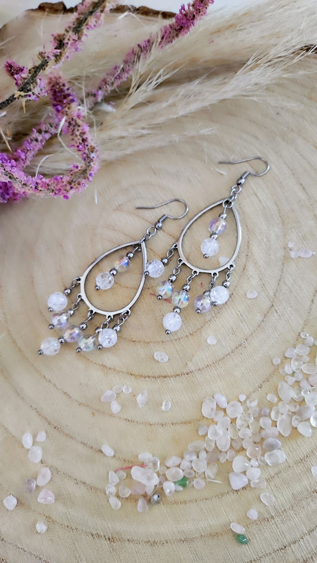 Boucles d'oreilles "Bohème" Cristal de roche craquelé