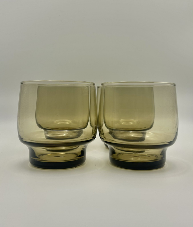 1970s Libbey Tawny Smoked Brown Glass Tumblers Set Of Four