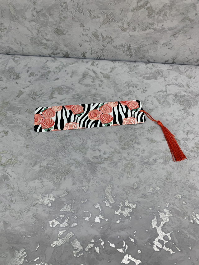 Roses and zebra print metal bookmark  