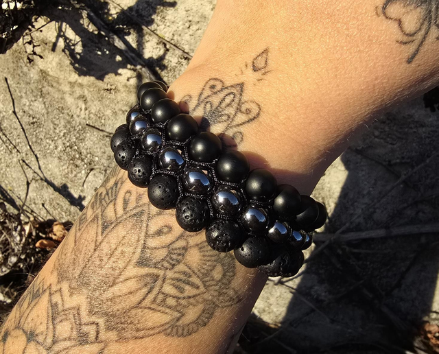 Bracelet "Carlo" en perles semi-précieuses 3 rangs