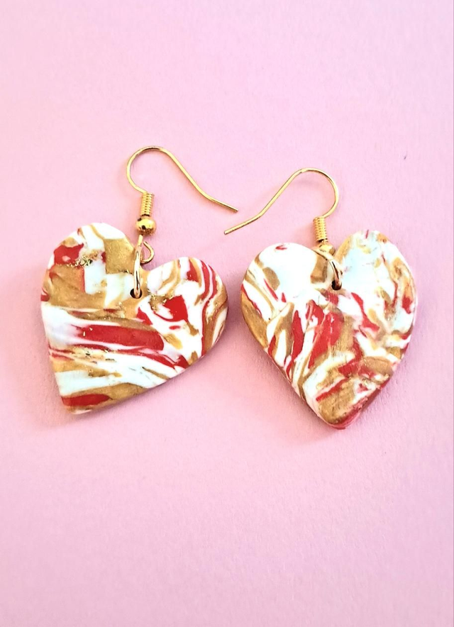 Boucles d'oreilles cœur orange doré 