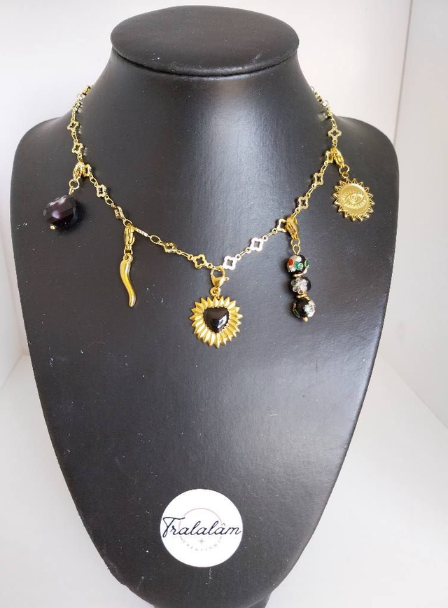 ✨Collier à breloques porte-bonheur &quot;🖤cœur émail noir&quot;✨