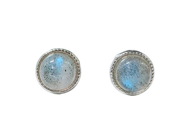 ♡ Boucles d'Oreilles Ronde Labradorite en cuivre blanc ♡