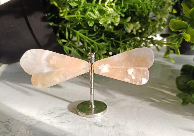 Flower Agate Dragonfly on Stand