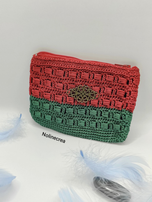 Porte monnaie unique Rouge et Vert ou Beige et Orange , porte monnaie fil mercerisé 