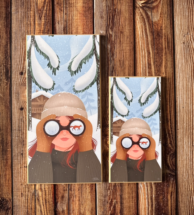 Tableau Exploratrice et renard hiver