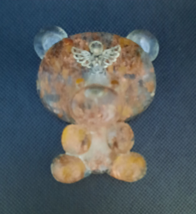 Ourson Orgonite Oeil de tigre / Quartz rose / Sélénite