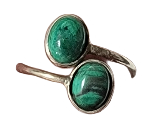 Bague ajustable Malachite argent 925