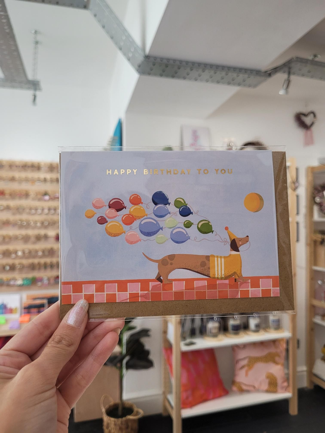 Birthday Dachshund Dog Gold Foil Greetings Card - EV-028