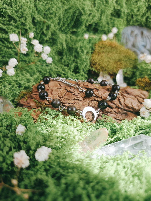 BRACELET - MYSTIC MOON (obsidienne argentée)