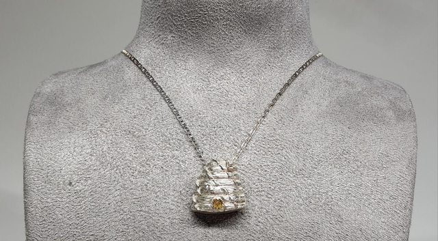 Beehive, fine silver pendant