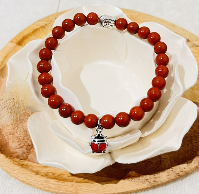 Coccinelle sacrée - Jaspe rouge - Force - Protection - Courage Pièce Unique 