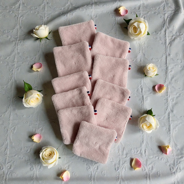 10 Lingettes démaquillantes Lavables - Double bambou - Rose