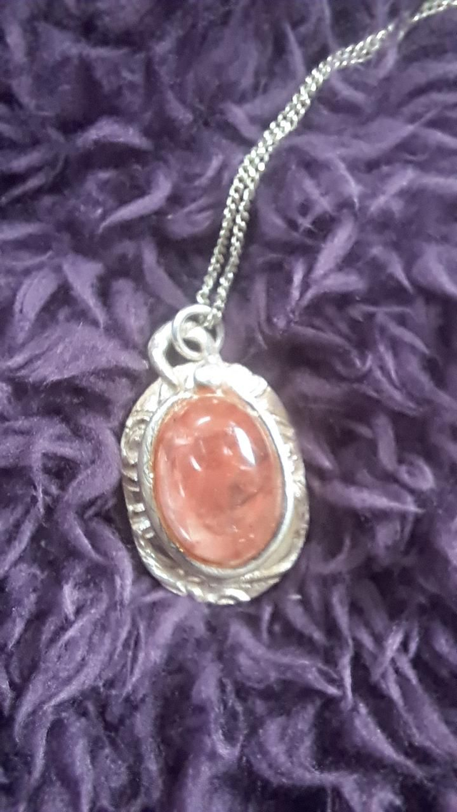 Pink agate silver pendant 