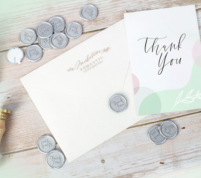 Silver "Thank you " Wax Seal Stickers for Wedding Invitations