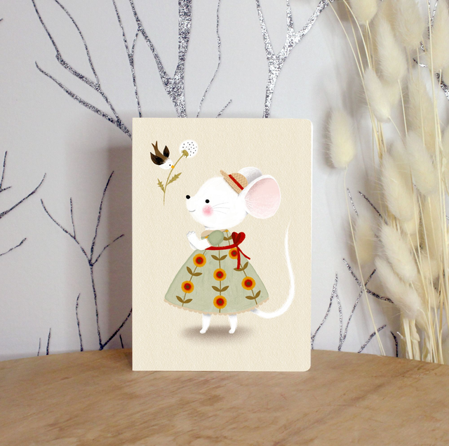 Carte postale "Souris et oiseau"