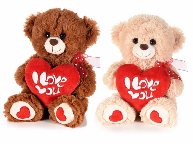 Orsetto peluche con cuore imbottito e fiocco organza