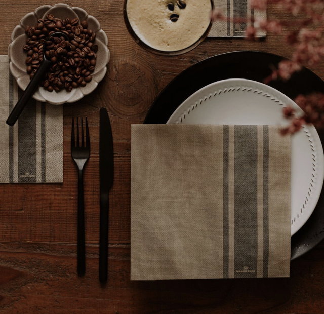 Coffee Stripe Linen Napkins - Luncheon (pack of 20)