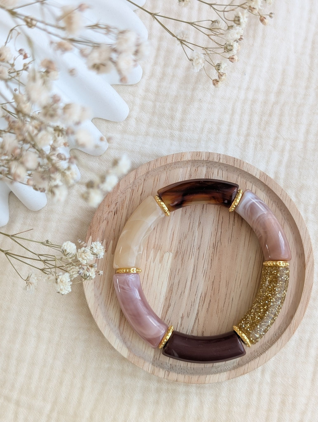 Bracelet jonc Marie marron terracotta glitter 