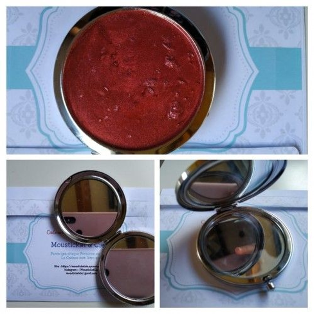 Miroir de poche émaillé effet &quot; Rouge Carmin &quot;
