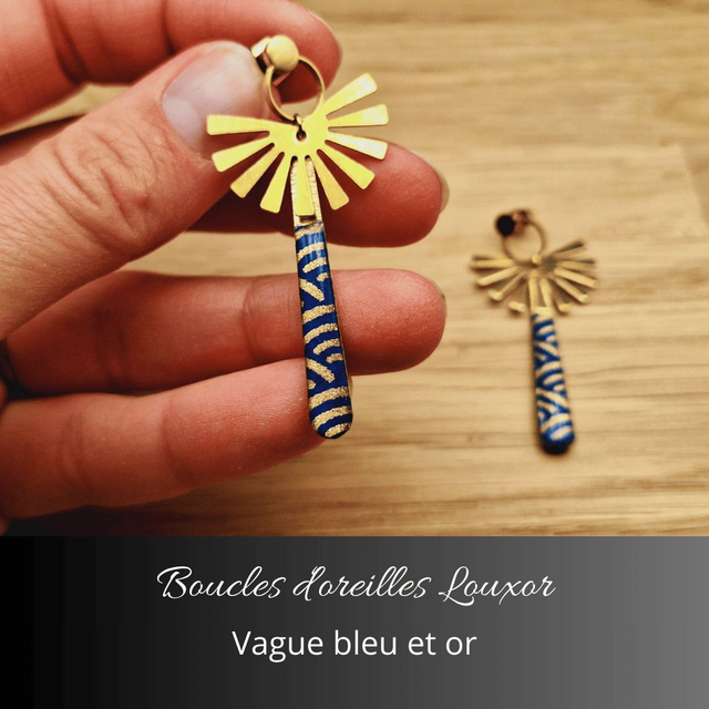 Boucles d'oreilles Louxor - Bleu, or