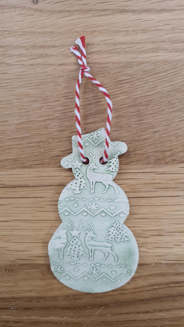 Snowman Xmas decoration/present tag (matte green)