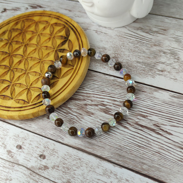 Bracelet &quot;Oeil de Tigre et cristal&quot;