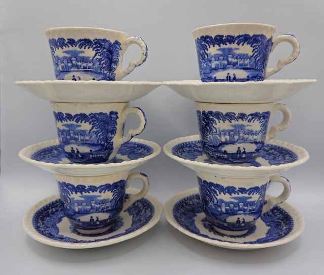 Lot de 6 tasses et sous-tasses Mason's ironstone motif Vista années(circa 1940)