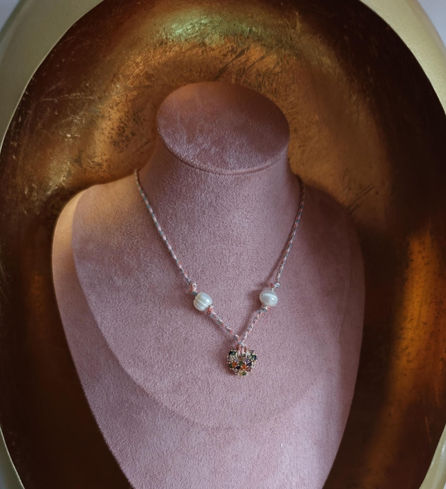 COLLIER "BOHEME" CORDON / COEUR STRASS 0000536