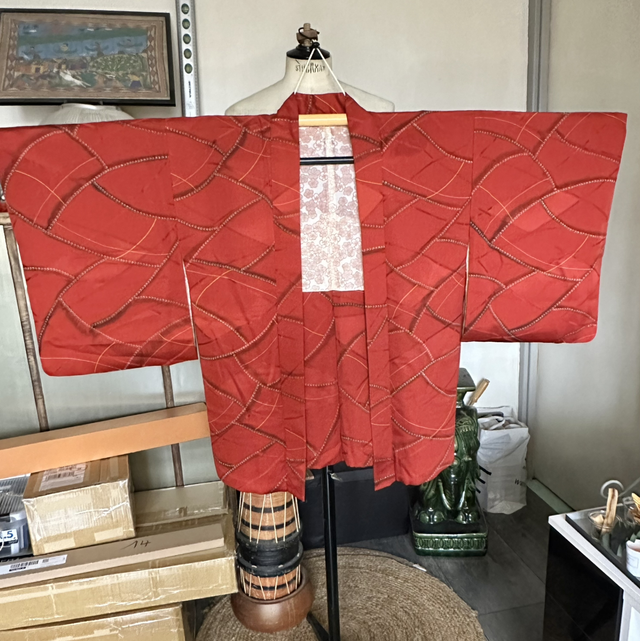 Haori soie rouge peint
