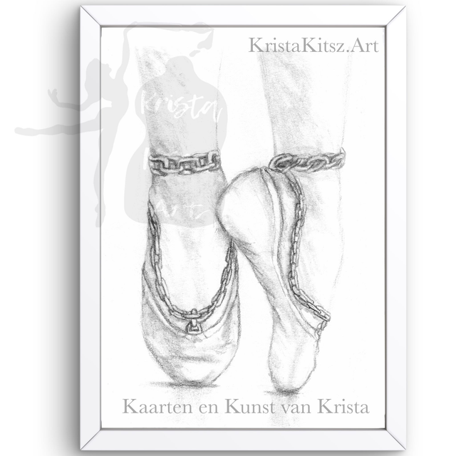 Ballet schoentjes tekenkunst , mooie print op papier | potlood tekening van Krista Kitsz 