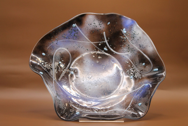 10" Round Drapped Bowl in Blacks &amp; Blues representing the Night Sky