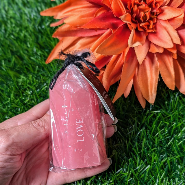 Love Crystal Candle with Rough Rose Quartz