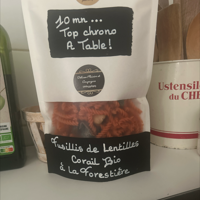 Fusillis de lentilles corail bio à la forestière 