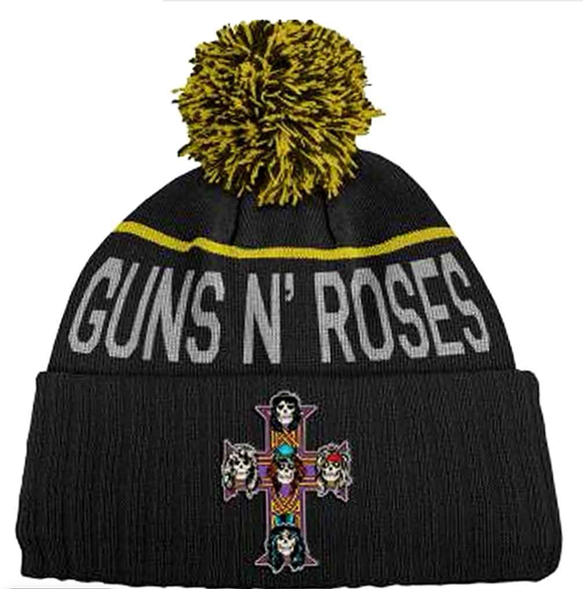 Guns N' Roses Unisex Bobble Beanie Hat: Cross (Black &amp; Yellow)