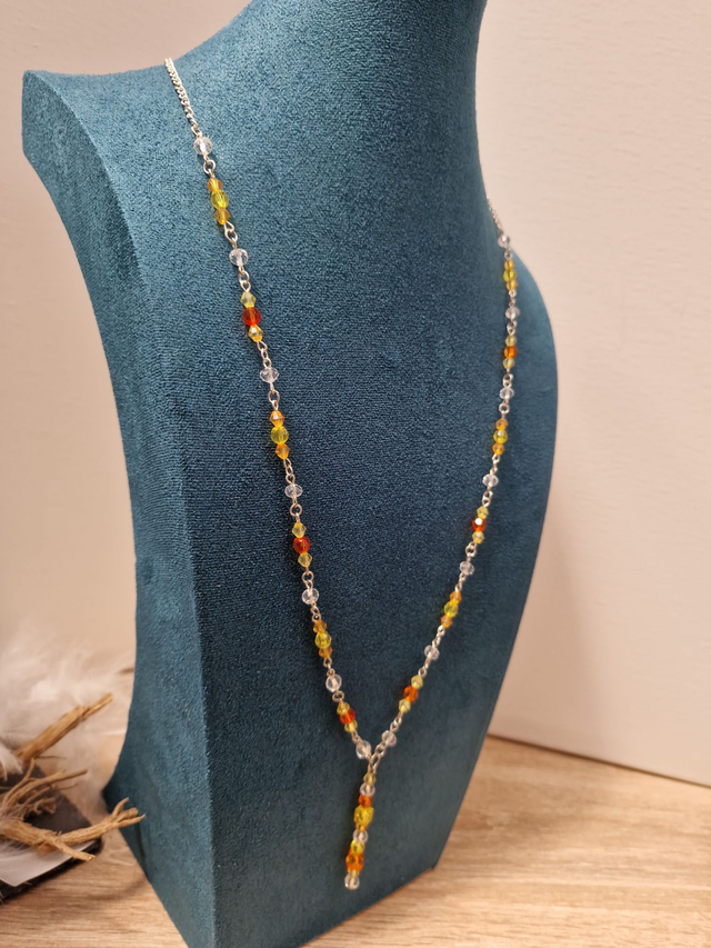 Collier Sautoir Argenté Orange Jaune