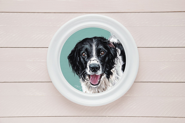 Custom Pet Portrait - Round Oil Painting on canvas textured Paper