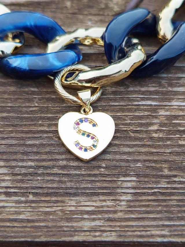 Bracelet gros maillons acrylique Nil Svarna – Bleu & Or