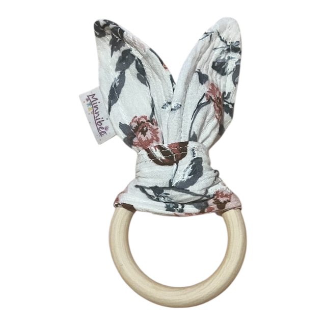 Baby Greifling aus Holz und Musselin Blumen