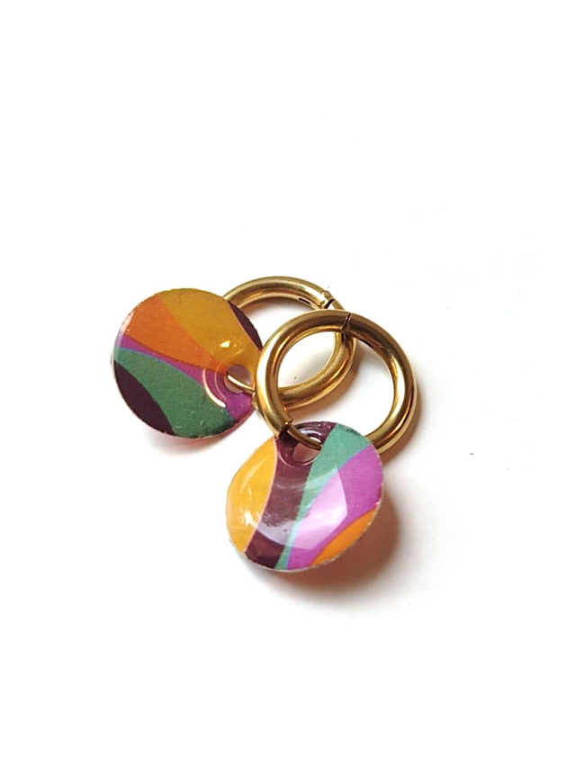 Créoles à Pampille Upcyclées Réversibles en Cartes et Papier Recyclés - 70&#039;s