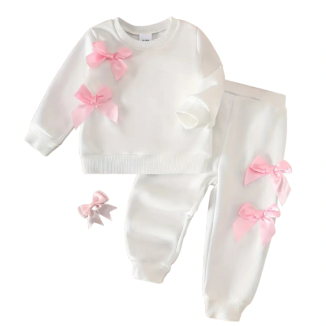 2-delige set broek met trui wit met strikjes