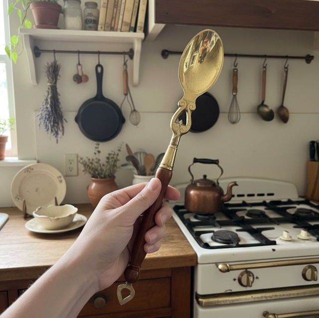 Vintage Brass And Wood Spoon