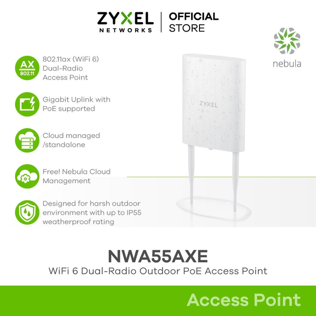 NWA55AXE Access Point WiFi6 AC 1775Mbps,POE Inj. Incl., Outdoor IP55. SOHO Features