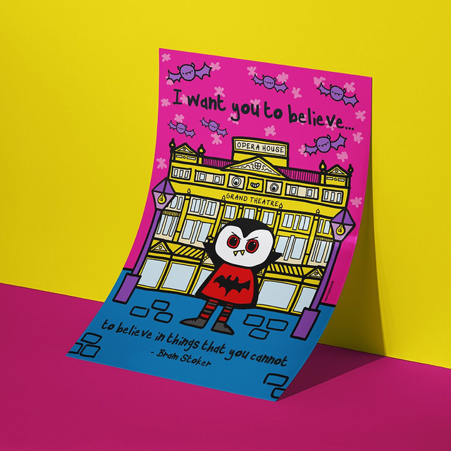 Derby Dracula and the Grand Theatre A4 Art Print