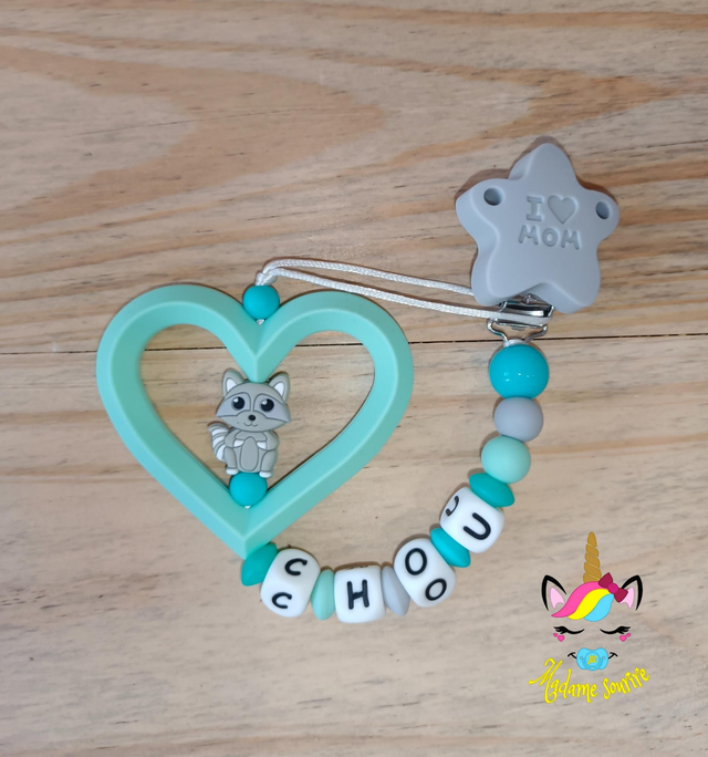 Attache tétine avec anneau Raton Laveur