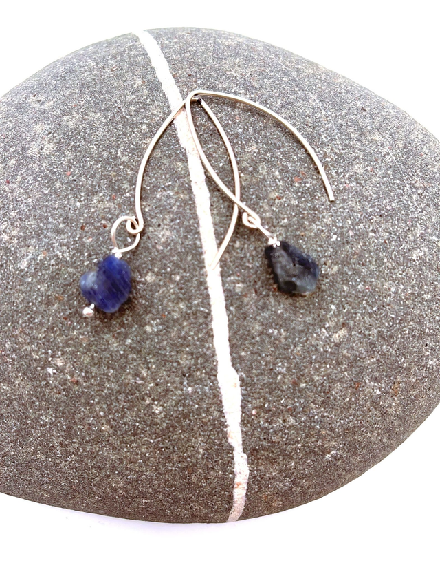 Raw threaded birthstone &amp; sterling silver drop earrings 