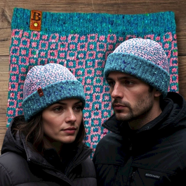 Soft Merino Wool Handmade Unisex Hat and Snood 2 Piece Set (Colour: Saltwater Taffy)
