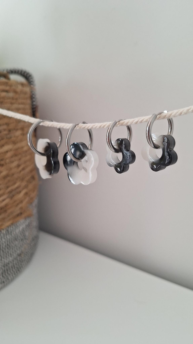 Boucles d'oreilles Mère/Fille noir et blanc